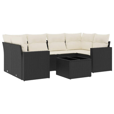 vidaXL Salon de jardin 7 pcs avec coussins Noir Résine tressée