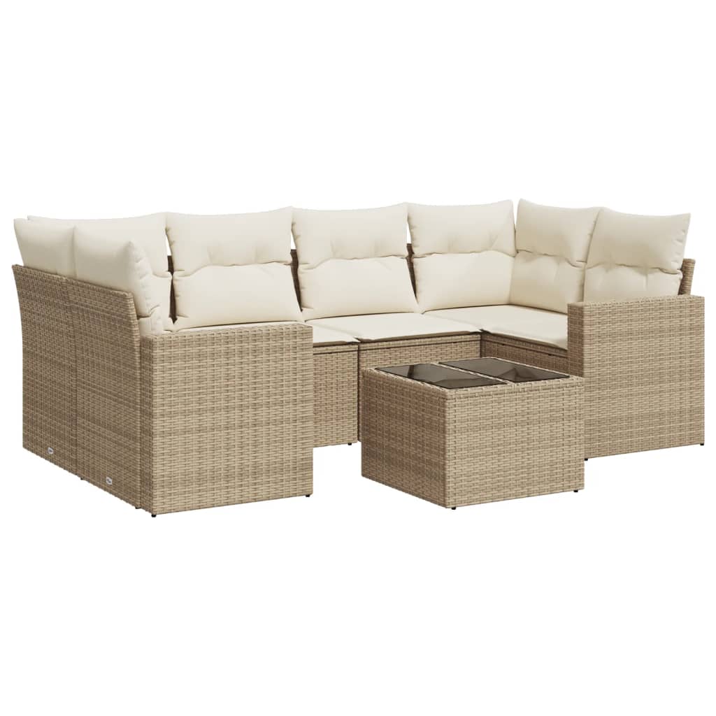 vidaXL Salon de jardin 7 pièces avec coussins en résine tressée beige