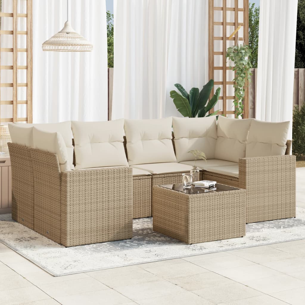 vidaXL Salon de jardin 7 pièces avec coussins en résine tressée beige