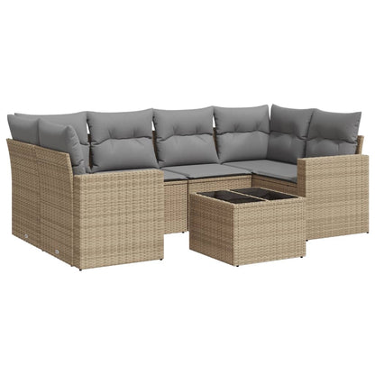 vidaXL Salon de jardin 7 pièces avec coussins en résine tressée beige