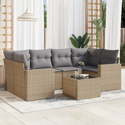 vidaXL Salon de jardin 7 pièces avec coussins en résine tressée beige