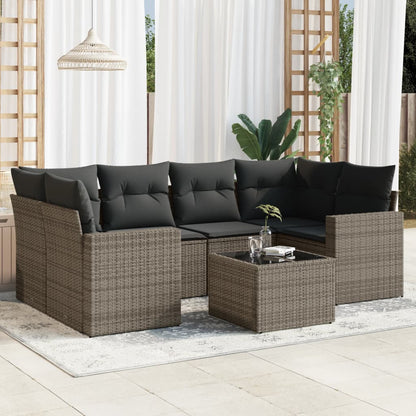 vidaXL Ensemble de canapés de jardin 7 pcs avec coussins Gris Résine tressée