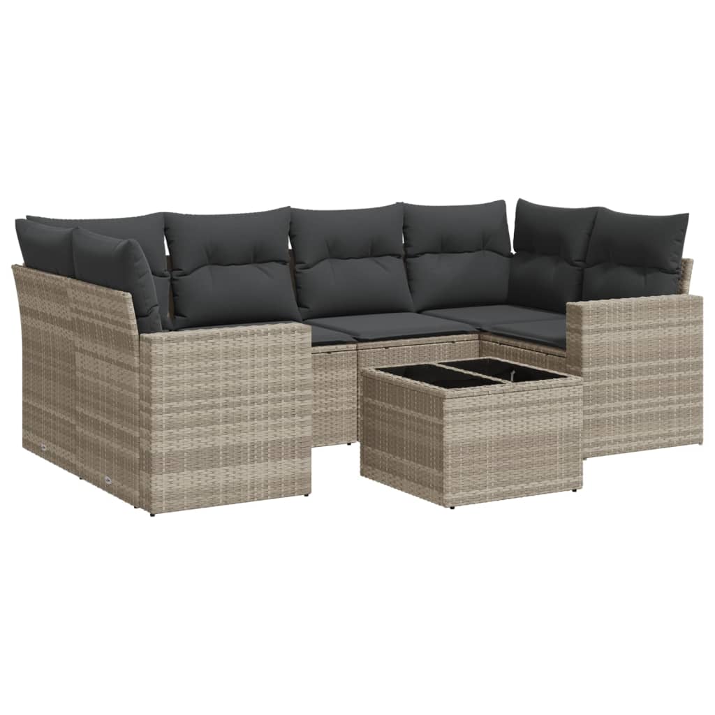 vidaXL 7-tlg. Garten-Sofagarnitur mit Kissen Hellgrau Poly Rattan
