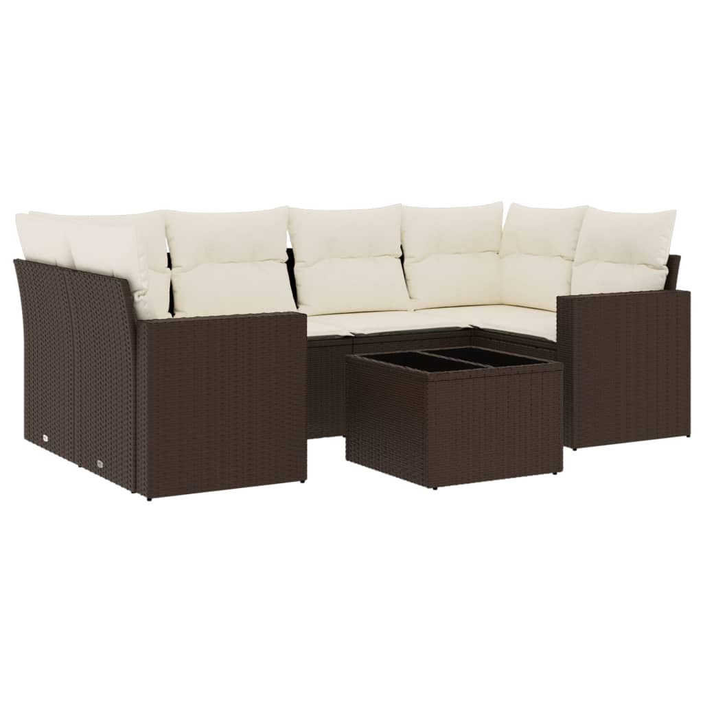vidaXL Salon de jardin 7 pièces avec coussins résine tressée marron