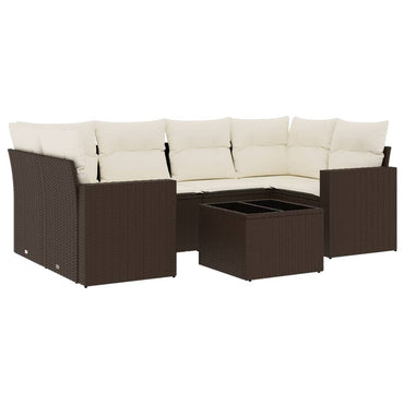 vidaXL 7-tlg. Garten-Sofagarnitur mit Kissen Braun Poly Rattan