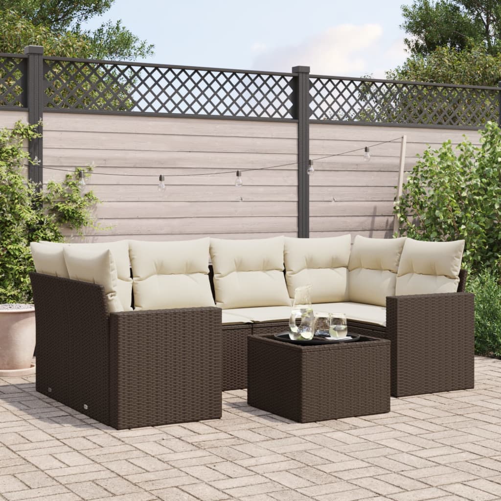 vidaXL Salon de jardin 7 pièces avec coussins résine tressée marron
