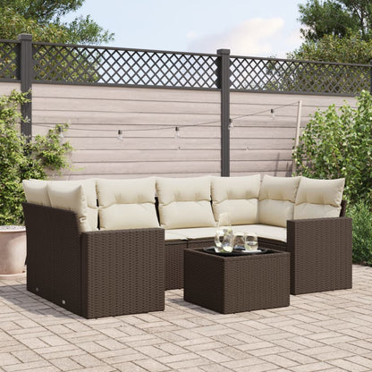 vidaXL Salon de jardin 7 pièces avec coussins résine tressée marron