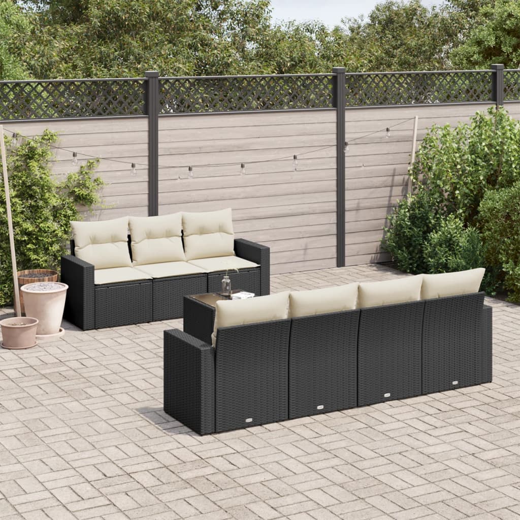 vidaXL Ensemble de canapés de jardin 8 pièces avec coussins résine tressée noir