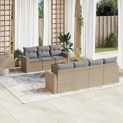 vidaXL Canapé d'angle de jardin 8 pcs avec coussins Résine tressée Beige
