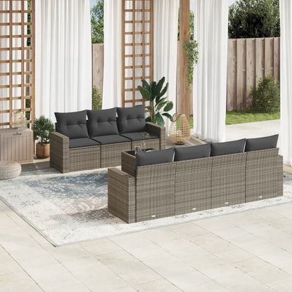 vidaXL Ensemble de canapés de jardin 8 pièces avec coussins en résine tressée grise