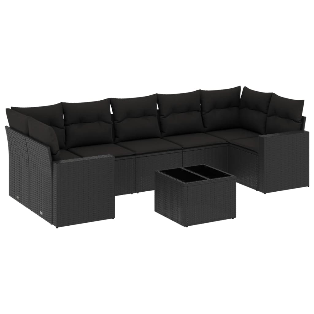 vidaXL Ensemble de canapés de jardin 8 pièces avec coussins résine tressée noir