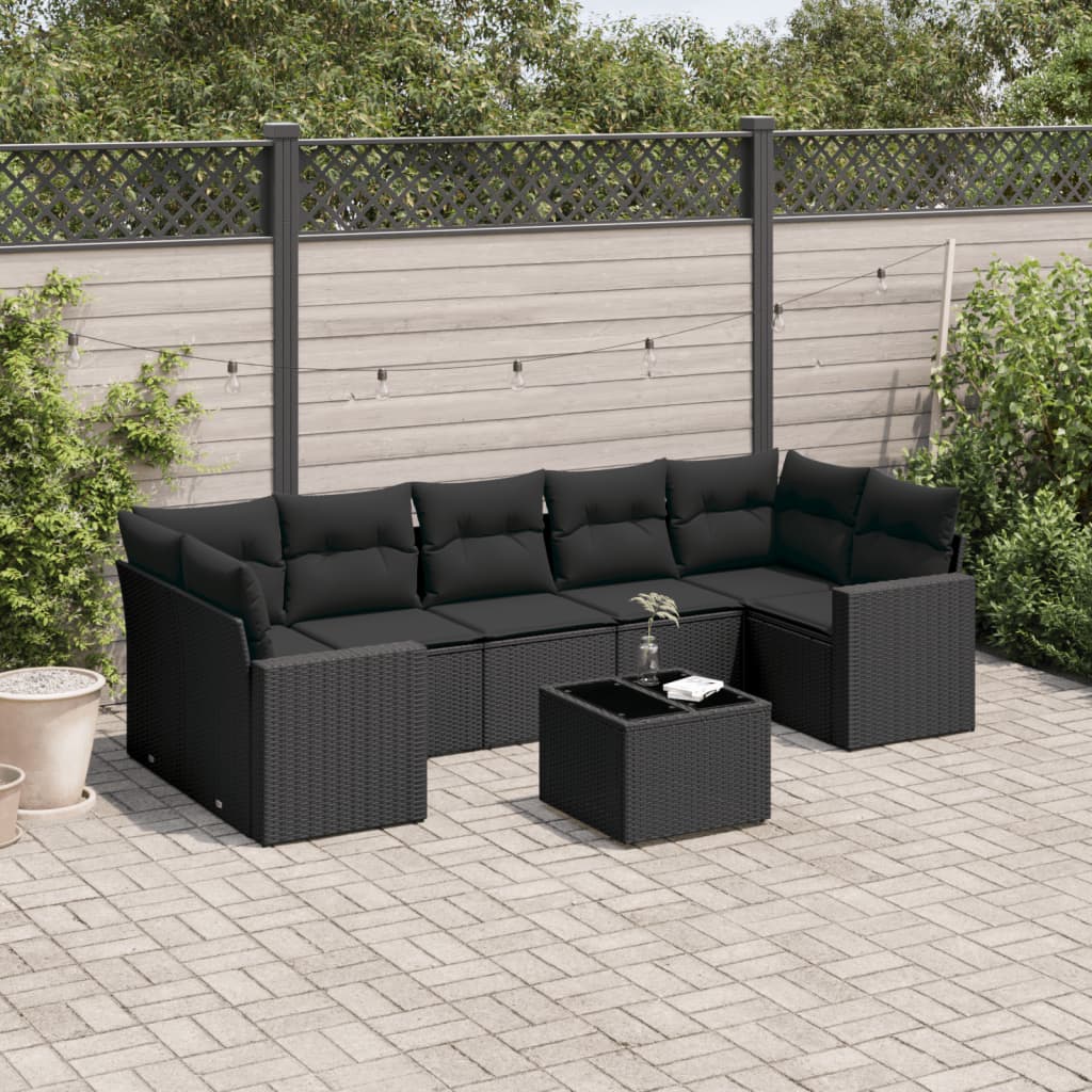 vidaXL Ensemble de canapés de jardin 8 pièces avec coussins résine tressée noir