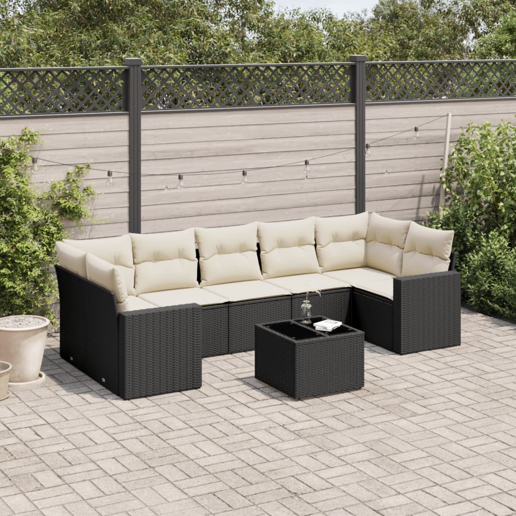 vidaXL Ensemble de canapés de jardin 8 pièces avec coussins résine tressée noir