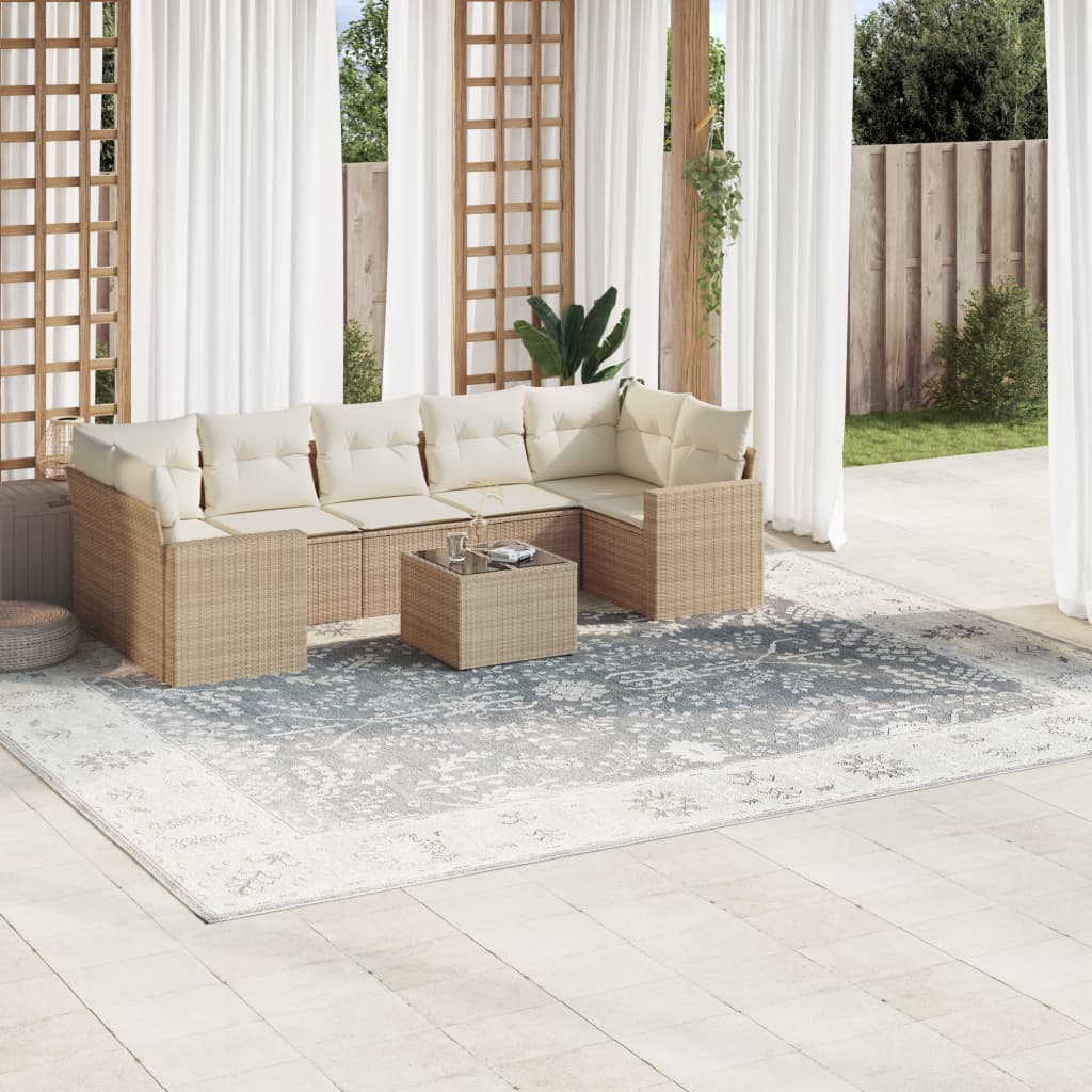 vidaXL Canapé d'angle de jardin 8 pcs avec coussins Résine tressée Beige