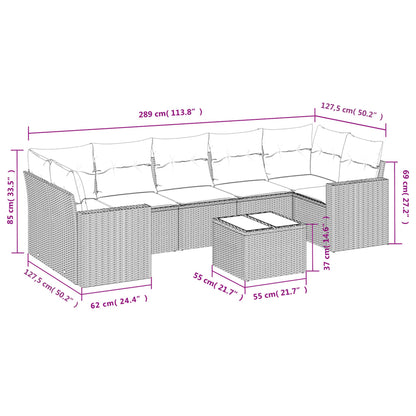 vidaXL 8-tlg. Garten-Sofagarnitur mit Kissen Braun Poly Rattan