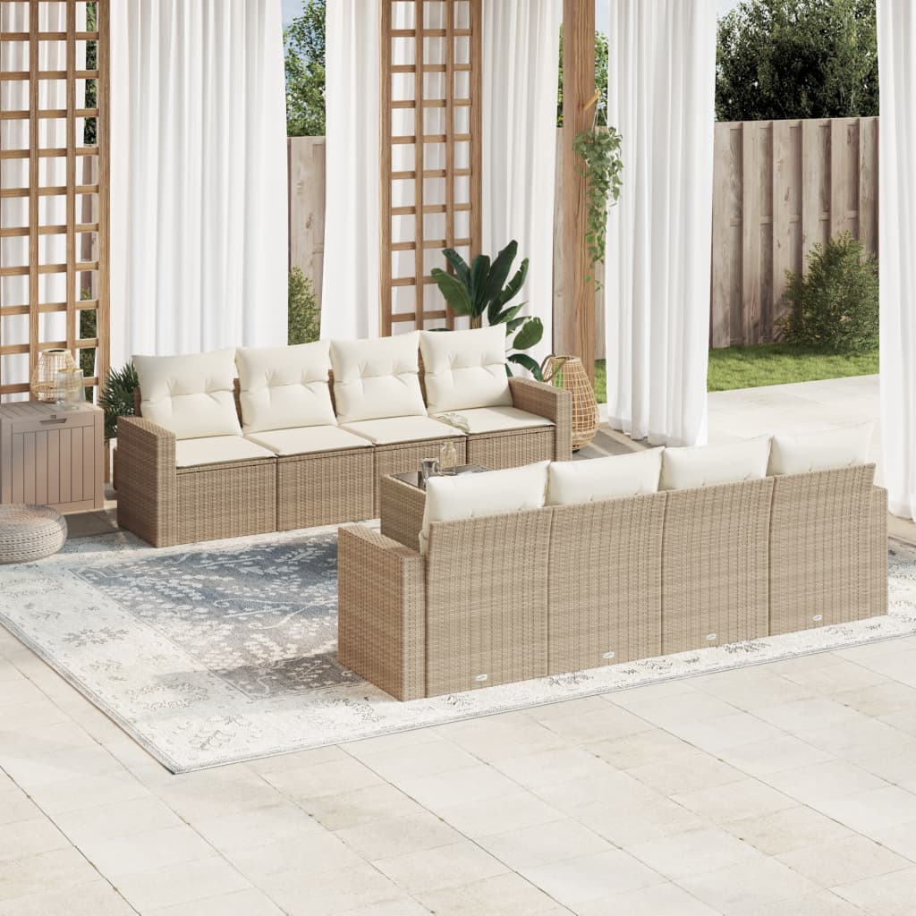 vidaXL Salon de jardin 9 pcs avec coussins Résine tressée Beige