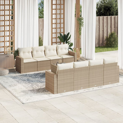 vidaXL Salon de jardin 9 pcs avec coussins Résine tressée Beige