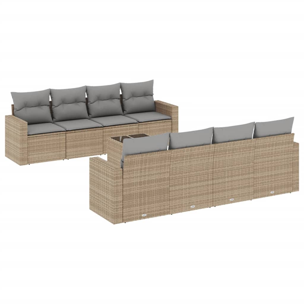 vidaXL Salon de jardin 9 pcs avec coussins Résine tressée Beige