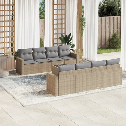 vidaXL Salon de jardin 9 pcs avec coussins Résine tressée Beige