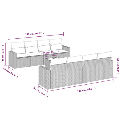 vidaXL Salon de jardin 9 pcs avec coussins Résine tressée Gris