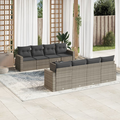 vidaXL Salon de jardin 9 pcs avec coussins Résine tressée Gris