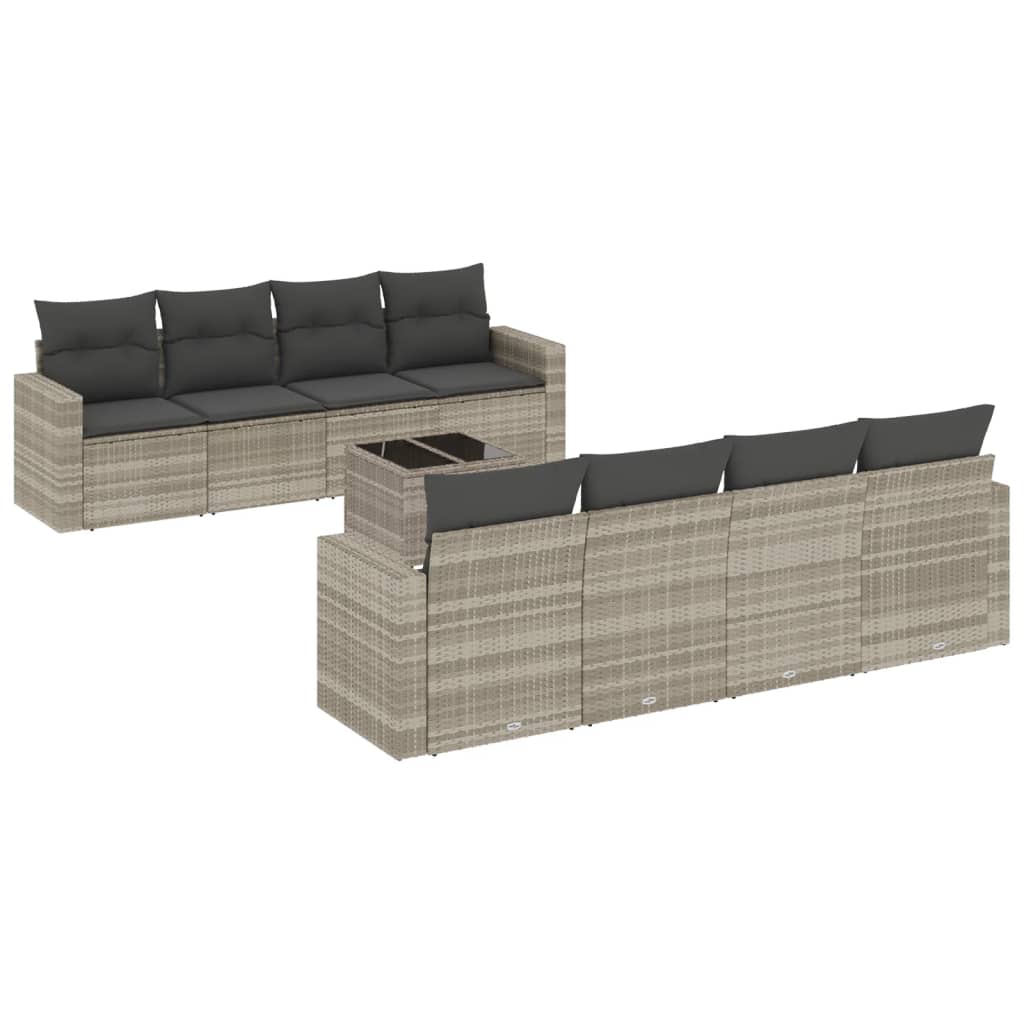 vidaXL Salon de jardin 9 pcs avec coussins Gris clair résine tressée