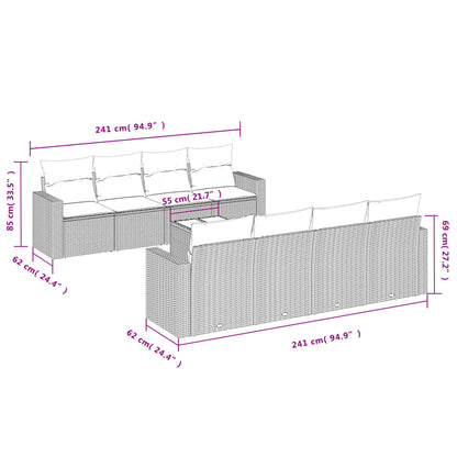 vidaXL Salon de jardin 9 pcs avec coussins Gris clair résine tressée