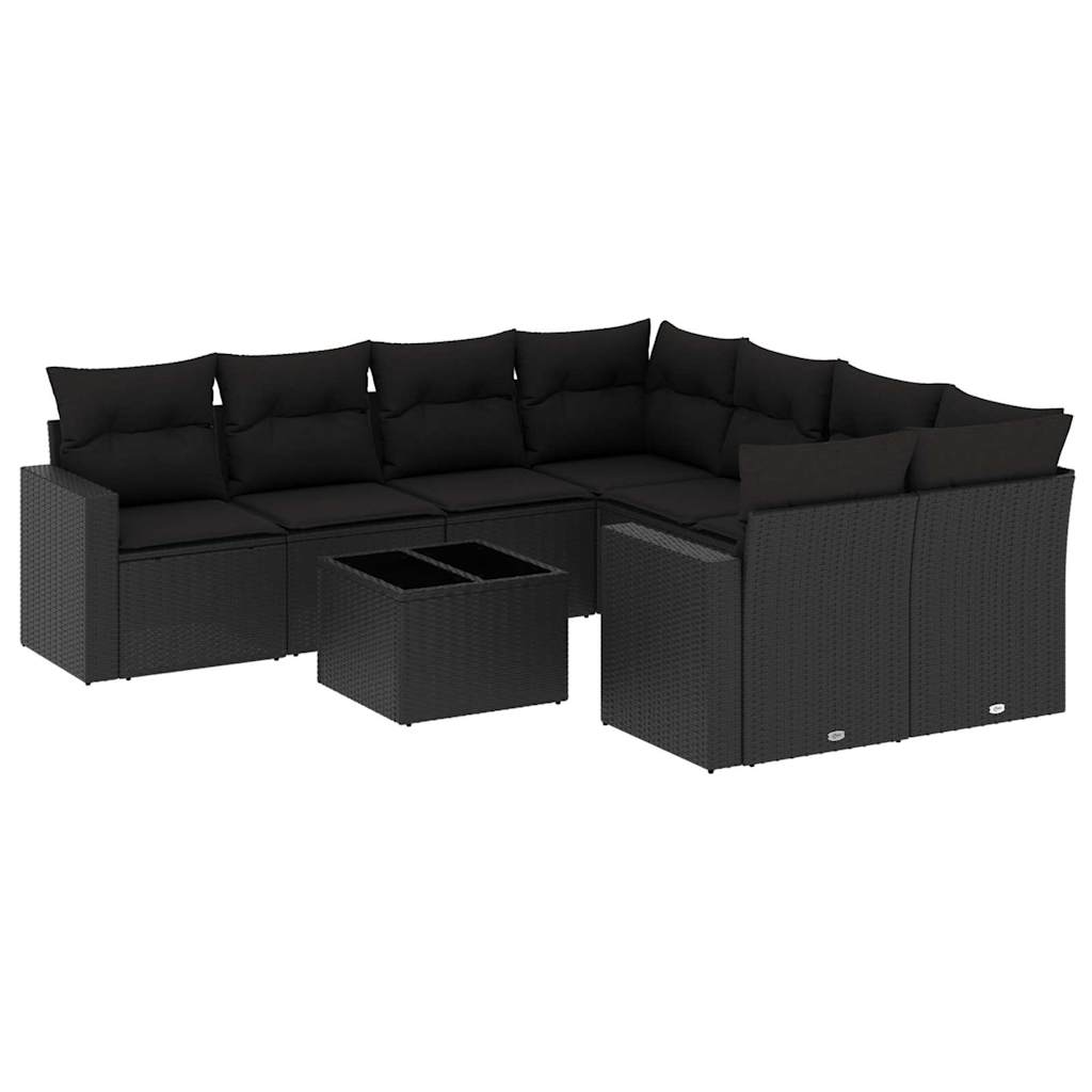 vidaXL Salon de jardin 9 pcs avec coussins Noir Résine tressée