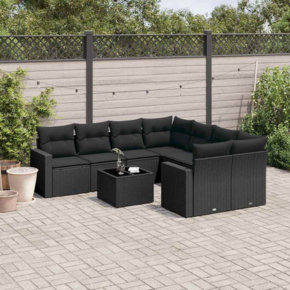 vidaXL Salon de jardin 9 pcs avec coussins Noir Résine tressée