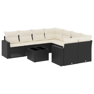 vidaXL Salon de jardin 9 pcs avec coussins Noir Résine tressée