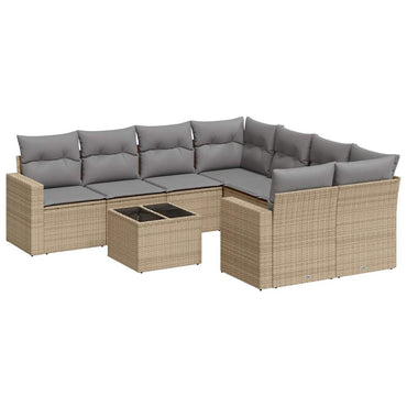 vidaXL Salon de jardin 9 pcs avec coussins Résine tressée Beige