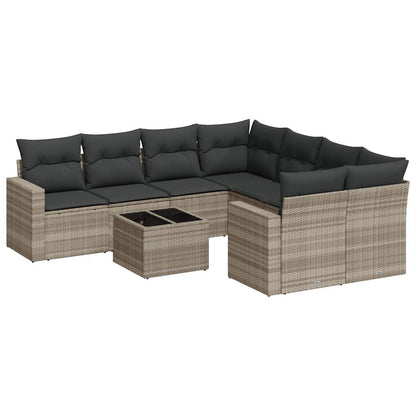 vidaXL Salon de jardin 9 pcs avec coussins Gris clair résine tressée