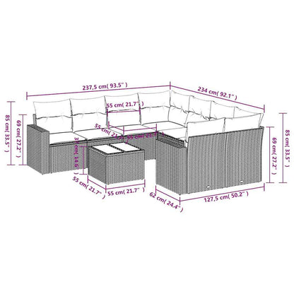 vidaXL Salon de jardin 9 pcs avec coussins Gris clair résine tressée