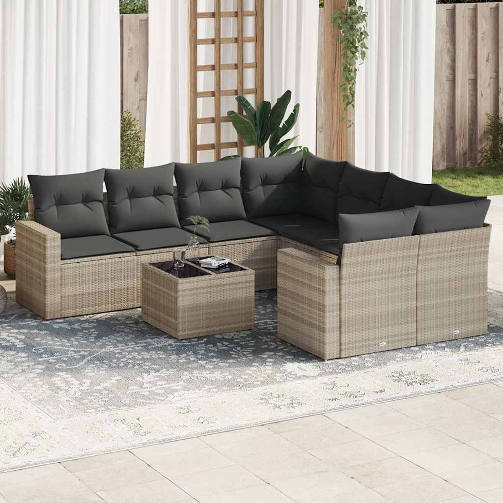 vidaXL Salon de jardin 9 pcs avec coussins Gris clair résine tressée