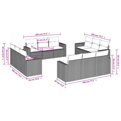 vidaXL Ensemble de canapés de jardin 12 pcs avec coussins Noir Résine tressée