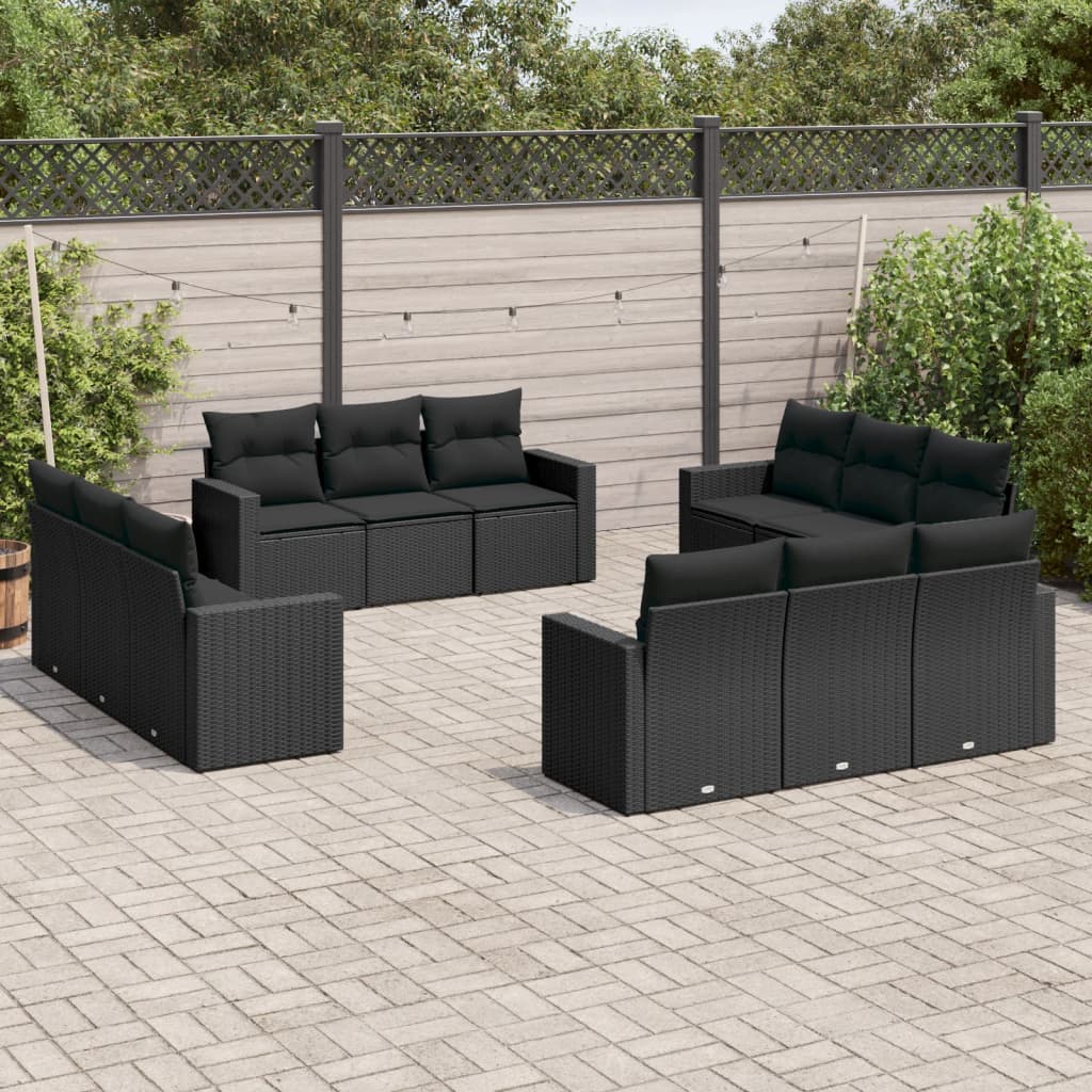 vidaXL Ensemble de canapés de jardin 12 pcs avec coussins Noir Résine tressée