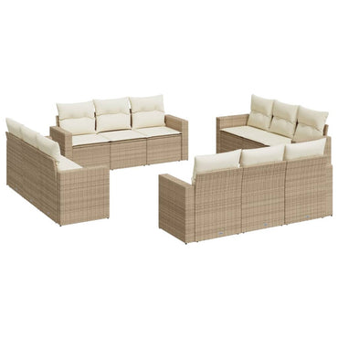 vidaXL Salon de jardin 12 pcs avec coussins résine tressée beige