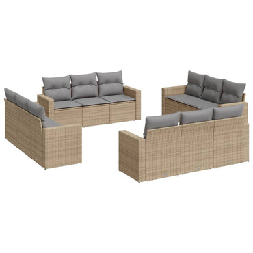 vidaXL Salon de jardin 12 pcs avec coussins résine tressée beige