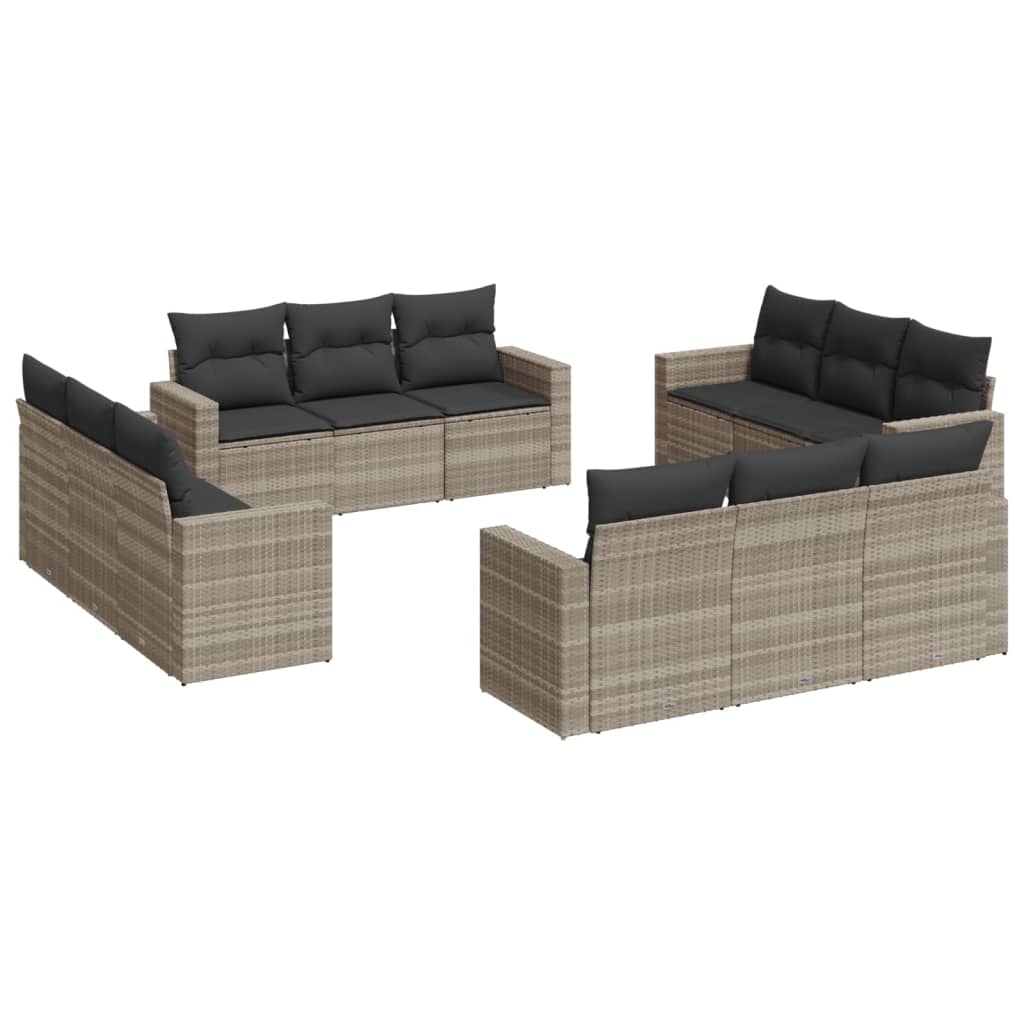 vidaXL Salon de jardin 12 pcs avec coussins Gris clair Résine tressée