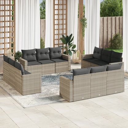 vidaXL Salon de jardin 12 pcs avec coussins Gris clair Résine tressée