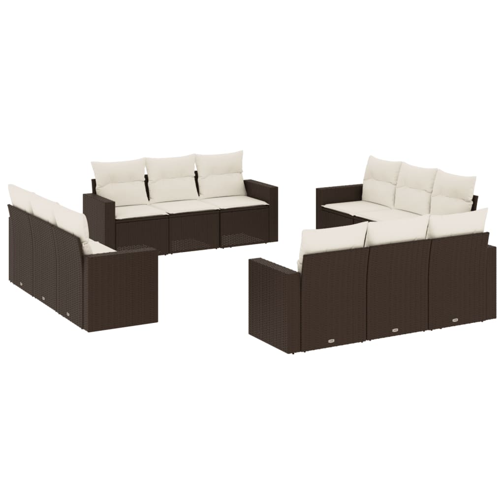 vidaXL Salon de jardin 12 pcs avec coussins résine tressée marron
