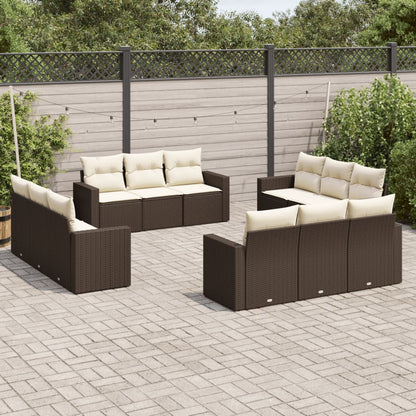 vidaXL Salon de jardin 12 pcs avec coussins résine tressée marron
