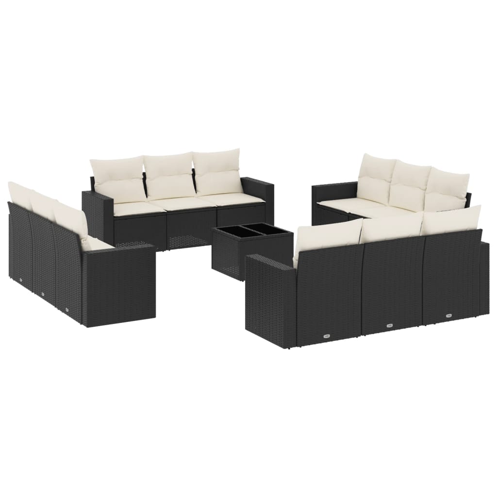 vidaXL Ensemble de canapés de jardin 13 pièces avec coussins résine tressée noire