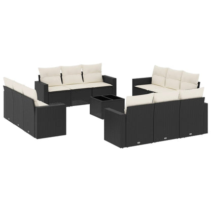 vidaXL Ensemble de canapés de jardin 13 pièces avec coussins résine tressée noire