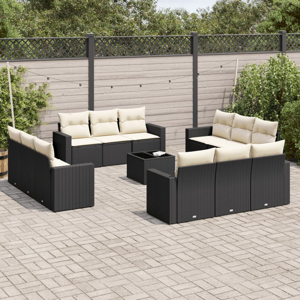vidaXL Ensemble de canapés de jardin 13 pièces avec coussins résine tressée noire