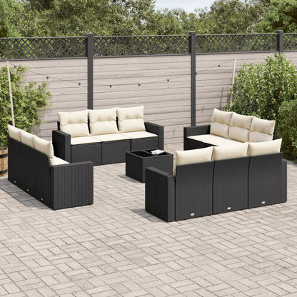 vidaXL Ensemble de canapés de jardin 13 pièces avec coussins résine tressée noire