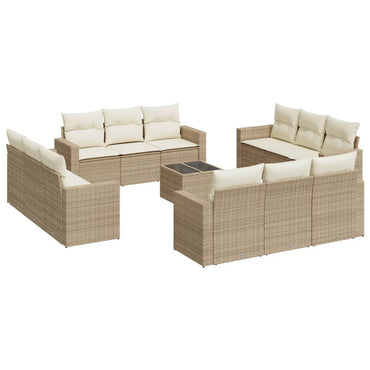 vidaXL Salon de jardin 13 pcs avec coussins Résine tressée Beige