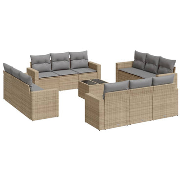 vidaXL Salon de jardin 13 pcs avec coussins Résine tressée Beige