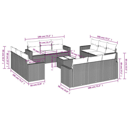 vidaXL 13-tlg. Garten-Sofagarnitur mit Kissen Braun Poly Rattan