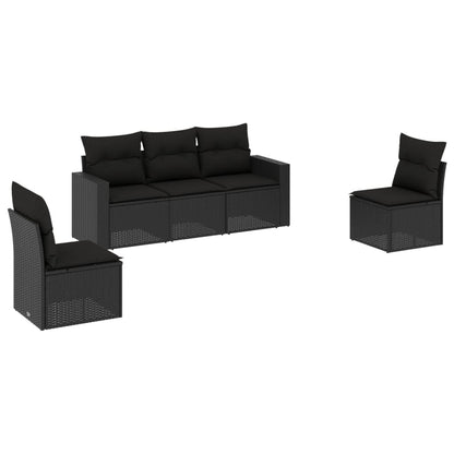 vidaXL Ensemble de canapés de jardin 5 pcs avec coussins, résine tressée noire